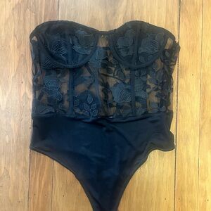 Black Lace Bustier Bodysuit- TOBI